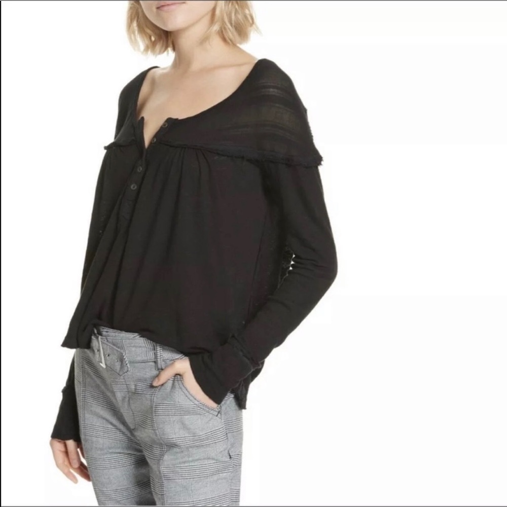 Free People Black Henley Top